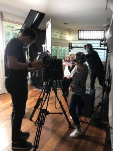 Dop Josh Flavell, Director Stamatia Maroupas And Michael Fairbairn In Background At The Julia Gillard Shoot. Courtesy Annabel Crabb.