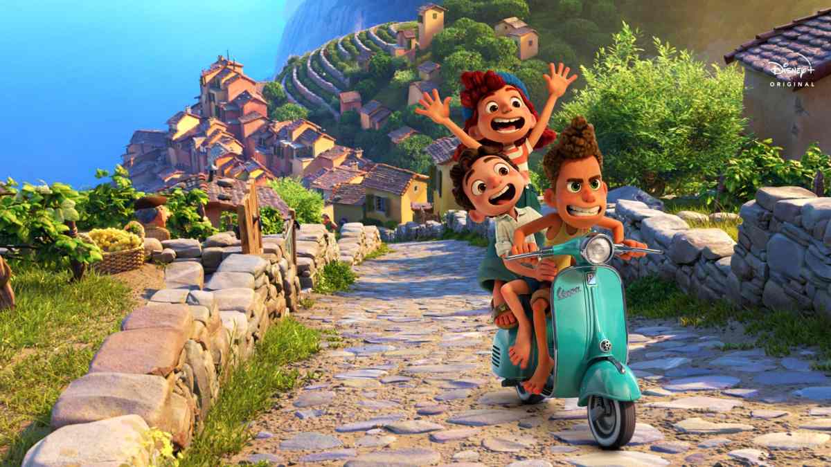 three animated kids on scooter