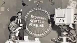 Reg Grundy with his Wheel of Fortune at Channel 9