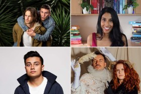 A composite image featuring, left to right, Luke Goodall and Marc Gallagher, Mithuna Yoganathan, Saksham Sharma, and Honor Wolff and Patrick Durnan Silva of Hot Department.