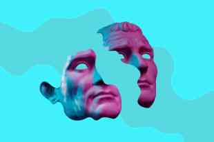 Collage with plaster antique sculpture of human face in a pop art style. Modern creative concept image with ancient statue head. Zine culture. Contemporary art poster. Funky minimalism. Retro design.