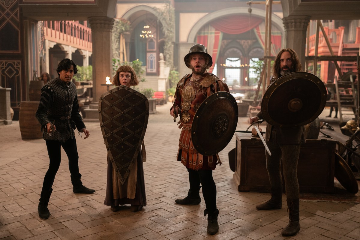 Decameron. (L To R) Karan Gill As Panfilo, Saoirse-Monica Jackson As Misia, Douggie Mcmeekin As Tindaro And Tony Hale As Sirisco In Episode 108 Of Decameron. Image: Giulia Parmigiani/Netflix.