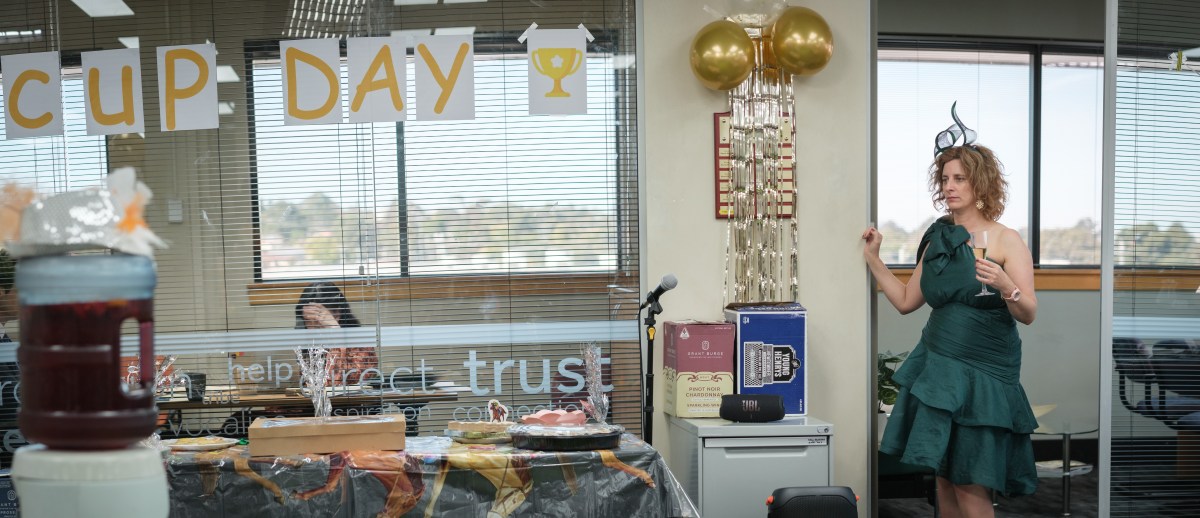Hannah Howard as Felicity Ward in The Office. Image: Prime Video/BBC/Bunya Entertainment. New shows streaming.