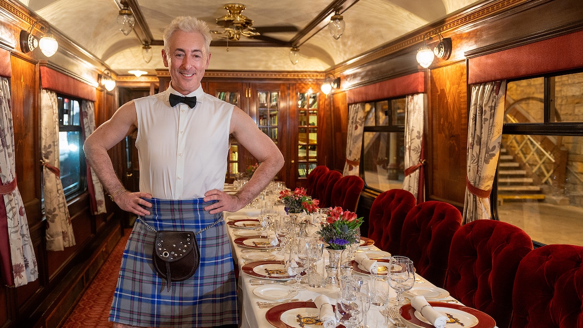 Scotland's Poshest Train With Alan Cumming. Image: Channel 4. Streaming On Sbs On Demand.
