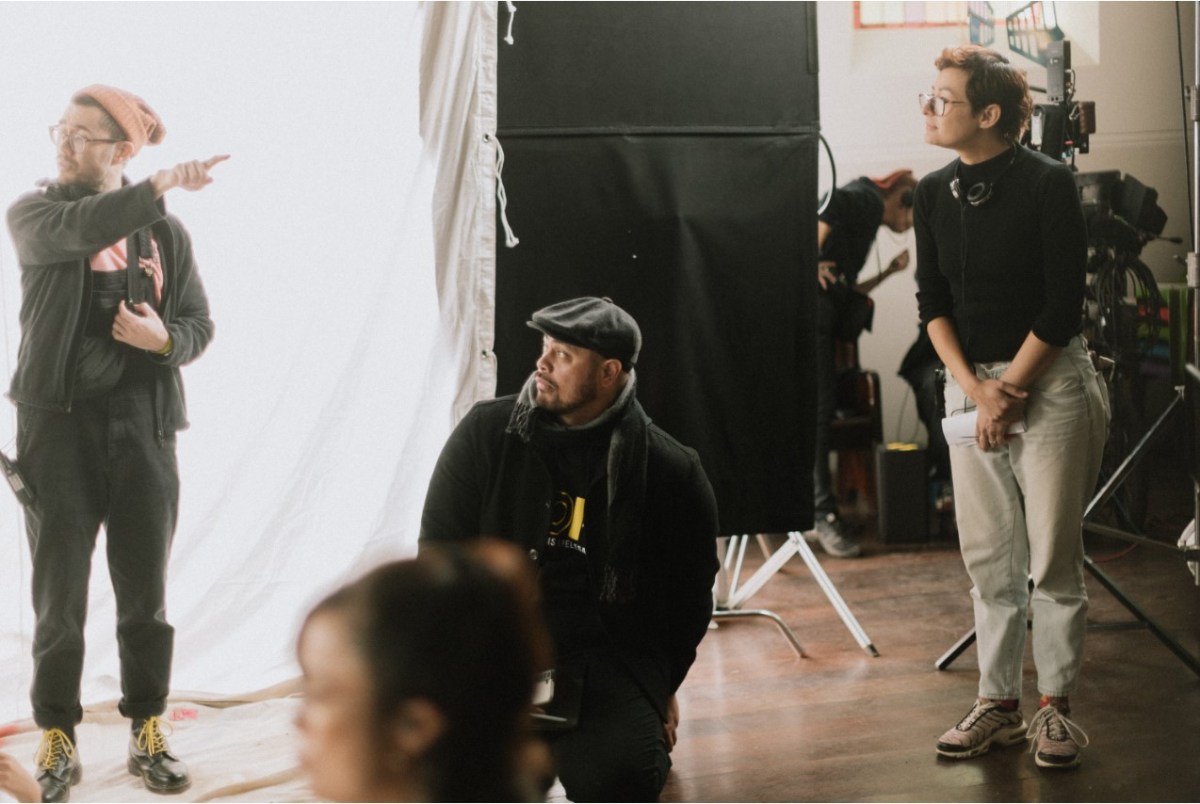 Behind The Scenes Of Filming Moni With (L-R) 1St Ad, Tin Pang, Creator And Writer Taofia Pelesasa, And Director Alana Hicks. Image: Sbs, Nitv.
