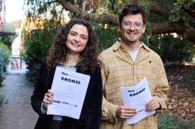 Gnomes: Megan Smart and Asa Butterfield at the table read. Image: Stan