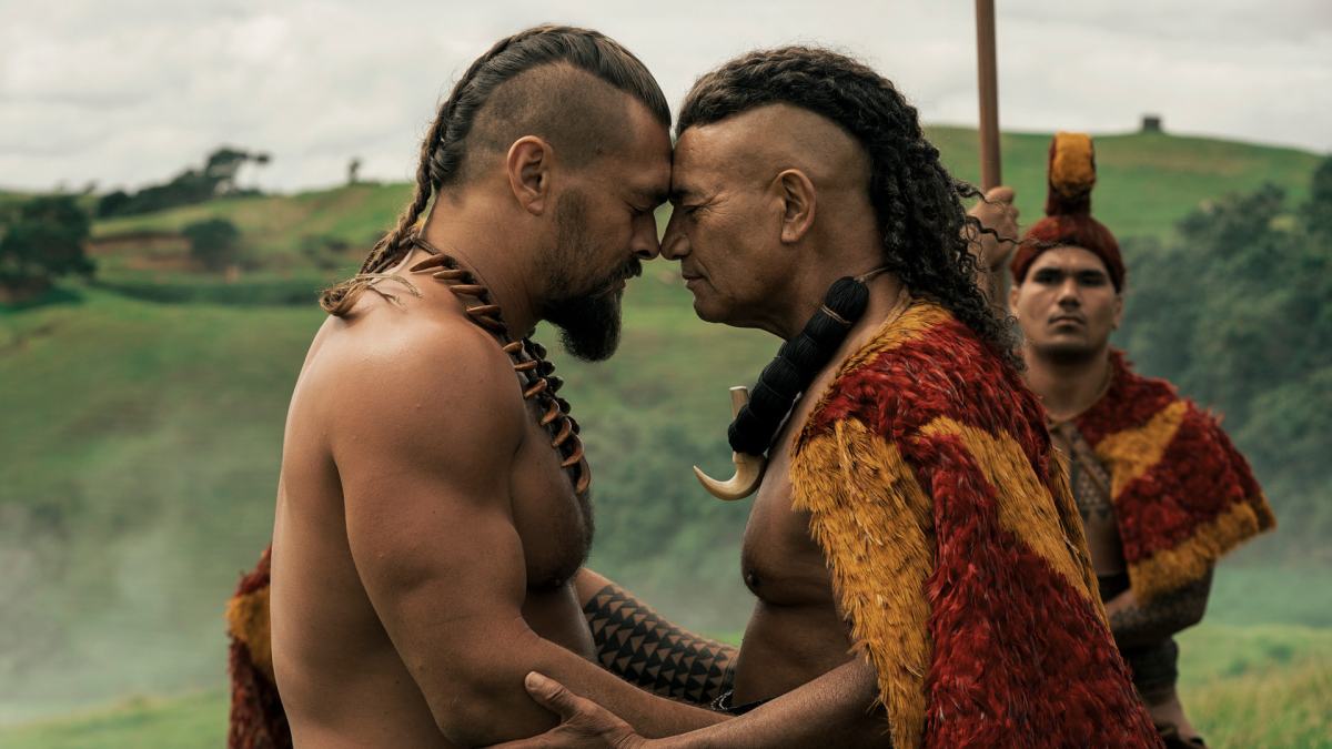 Jason Momoa and Temuera Morrison in Chief of War, premiering 1 August 2025. Image: Apple TV+. 5 best new shows.