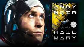 A photo of Ryan Gosling and the book cover of Project Hail Mary.