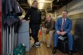The Dispatcher: Director and EP Christian Schwocow, Brendan Cowell and Minister Colin Brooks. Image: Lachlan Moore/VicScreen/AppleTV