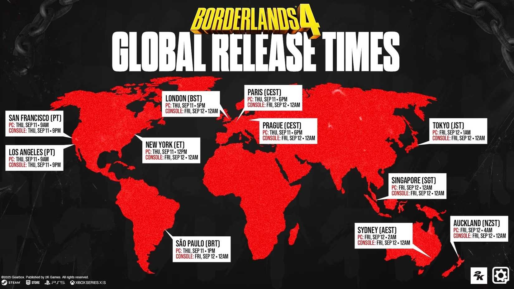 Borderlands 4 Global Launch Times