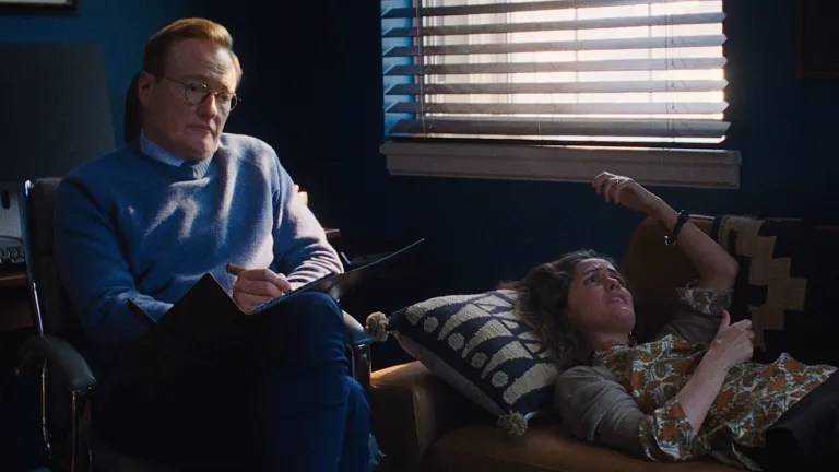 Conan O'brien And Rose Byrne. If I Had Legs I'd Kick You. Image: A24 / Fat City / Central Pictures.
