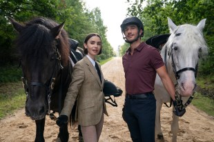 Emily In Paris. (L to R) Lily Collins as Emily, Eugenio Franceschini as Marcello in Emily In Paris. Image: Caroline Dubois/ Netflix © 2025.