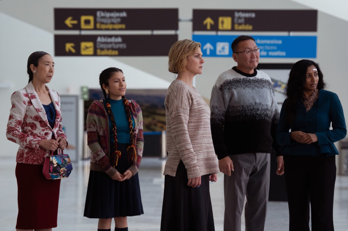 Sharon Gee, Darinka Arones, Rhea Seehorn, Amarburen Sanjid and Menik Gooneratne in Pluribus. Photo: Apple TV.