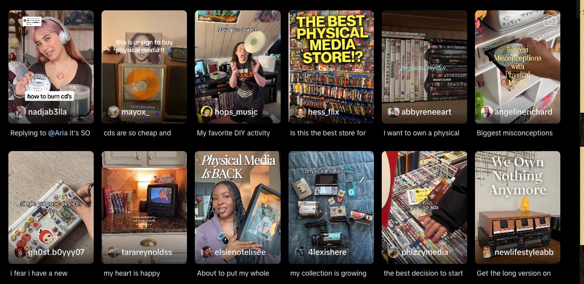 Screenshot: TikTok / ScreenHub. physical media revival