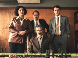 Rose Matafeo, Joe Thomas and Paul Williams star as three hapless spies, guided by their boss, Bret McKenzie. Photo: ABC.