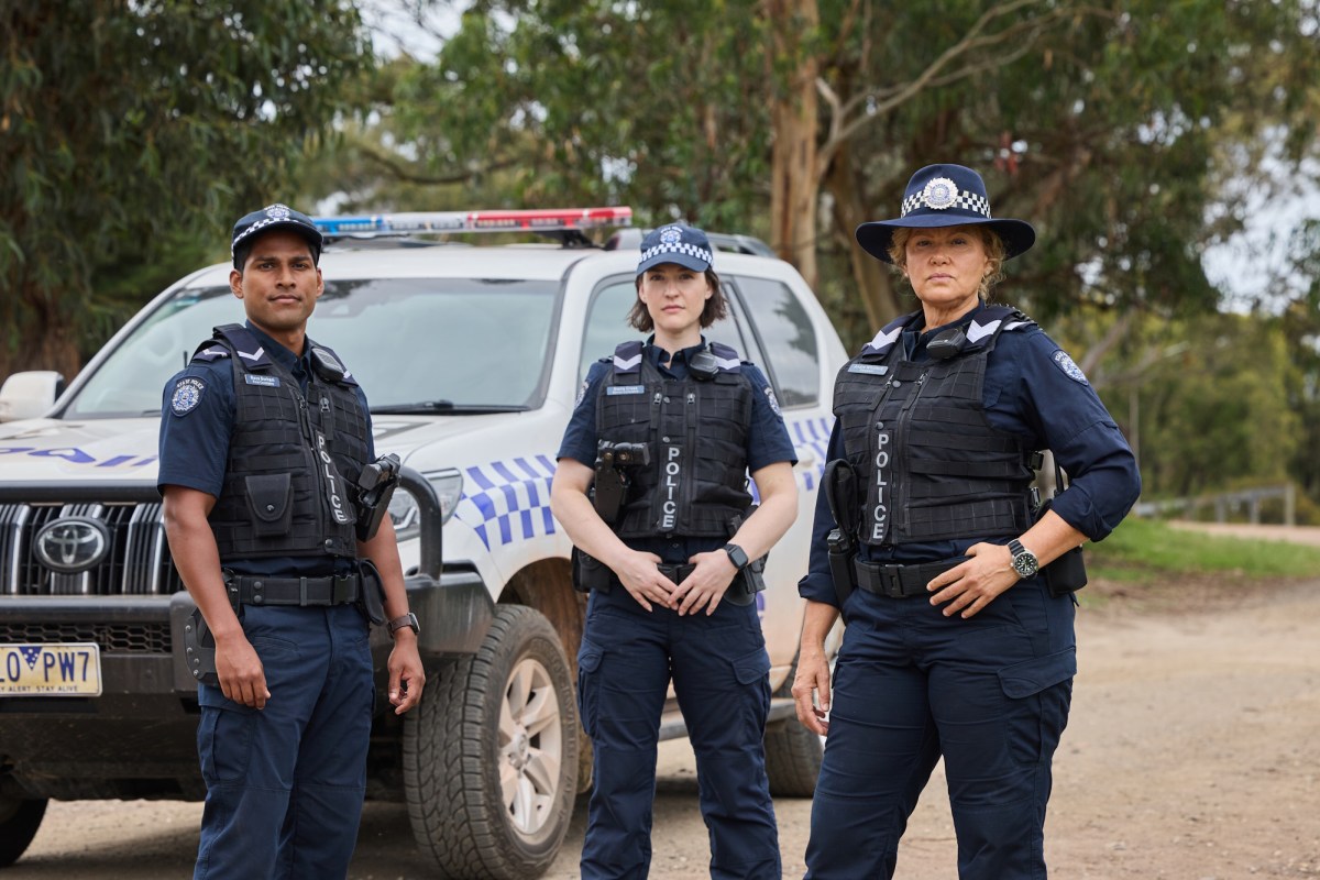 Matt Doming, Ariadne Sgouros And Leah Purcell In High Country: What Lies Beneath. Photo: Narelle Portanier. Image: Binge / Foxtel Group.